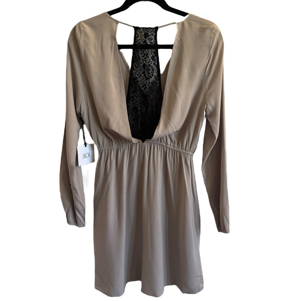 NWT BB Dakota Jack Leni Rayon and Lace Trim Dress, Wheat Beige, Size S - Picture 9 of 11